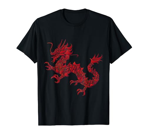 Red Chinese Firedrake T-Shirt Dragon Print Art Wear