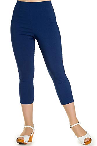 Hell Bunny Tina 50s Vintage Retro Style Capri Trousers 3/4 Length Pedal Pushers, Navy Blue, Medium