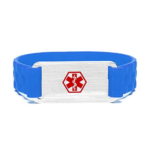 BAIYI HOPE Silicone Medical ID Bracelet and Stainless Steel Tag with Free Engraving - Diabetes, Allergies, Epilepsy, Asthma - Medical Health Alert Bracelets