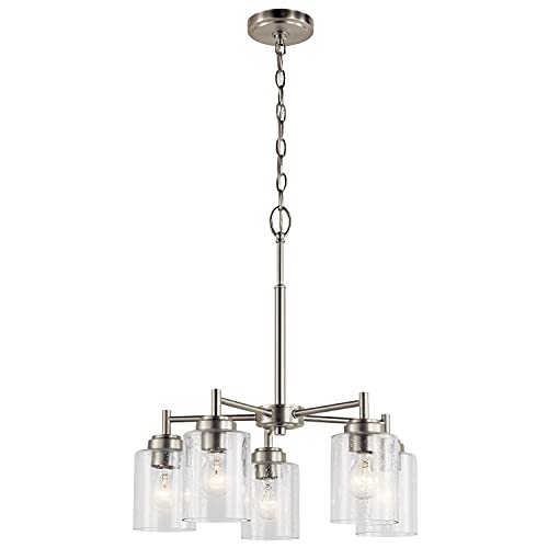 Kichler Winslow 19.75' Chandelier in Brushed Nickel, 5-Light Chandelier for Dining Room, Living Room, or Bedroom, Clear Seeded Glass, (19.75' W x 16' H), 44030NI