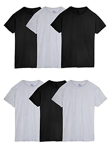 Fruit of the Loom Men's Eversoft Cotton Stay Tucked Crew T-Shirt, Regular-6 Pack Black/Grey, l