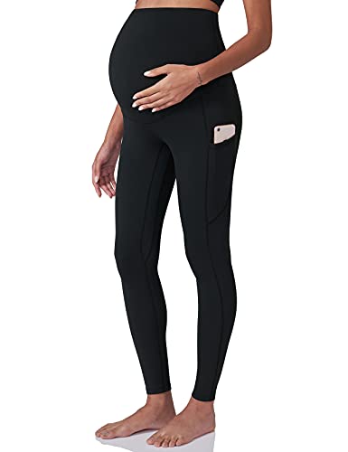 POSHDIVAH Women's Maternity Workout Leggings Over The Belly Pregnancy Yoga Pants with Pockets Soft Active Wear Work Pants Black Small