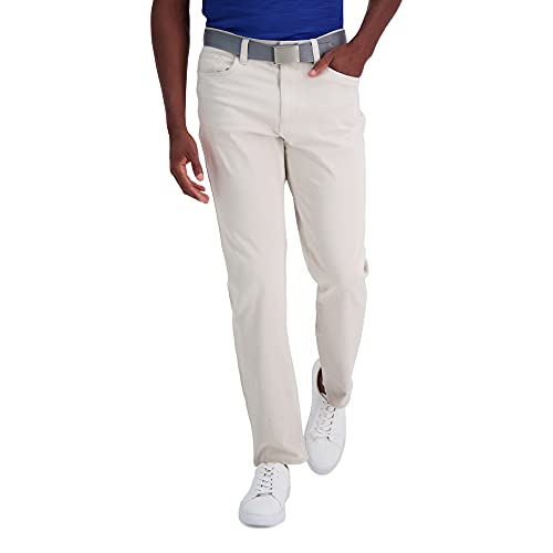 Haggar Men's The Active Series Straight Fit Pant, Putty, 36 x 30