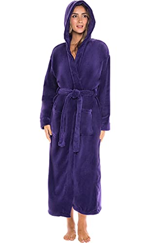 Alexander Del Rossa Women’s Robe, Plush Fleece Hooded Bathrobe with Pockets, Purple, XL (A0116PURXL)