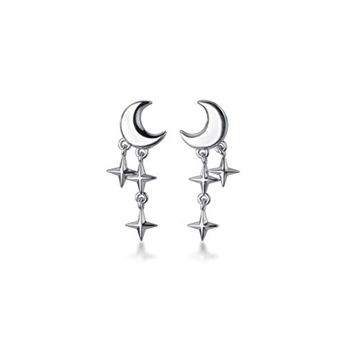 SLUYNZ 925 Sterling Silver Tiny Moon Star Earrings Studs for Women Teen Girls Small Moon Studs Earrings Star Drop (A-Silver)