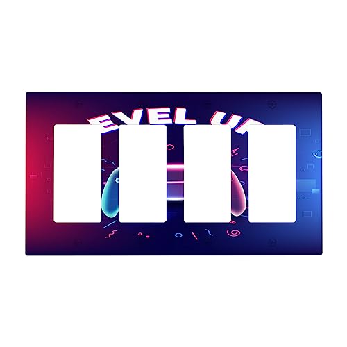 Kids Gaming 4 Gang Light Switch Cover, Gamer Video Game Joystick Gamepad Quad Toggle Wall Plate Decorative Electrical Switchplate Cover Faceplate for Kitchen Bathroom Home Wall Panel Decor