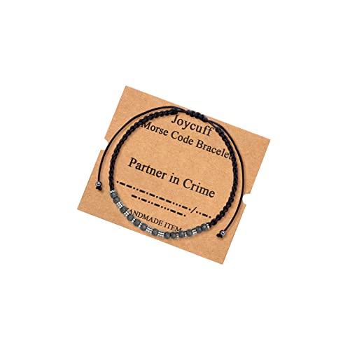 JoycuFF Morse Code Bracelets for Women Partner in Crime Inspirational Motivational Birthday Gifts for Friends Coworkers Courage Wrap Strand Bracelet for Her Jewelry