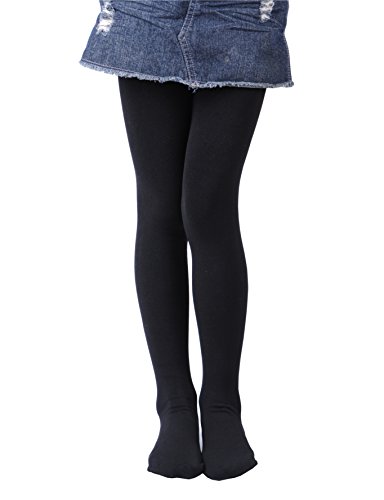 EVERSWE Girls' Winter Fleece Lined Tights, Girls' Thick Microfiber Tights (9-11 Years, Black)