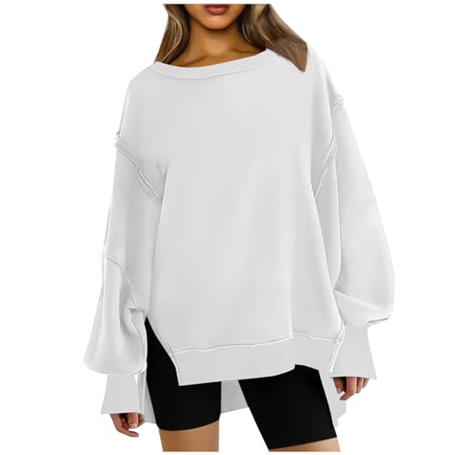 Ceboyel Women Oversized Sweatshirts Loose Fit Corded Sweatshirt Hoodie Crewneck Tunic Pullover Trendy Fall Clothes 2023 Christian Hoodies White M