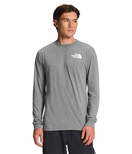 THE NORTH FACE Mens' Long Sleeve Box NSE Tee, TNF Medium Grey Heather/TNF Black, Medium