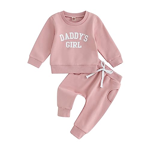 Baby Girl Clothes Daddys Girl Long Sleeve Crewneck Sweatshirt Top Casual Pants 2Pcs Fall Winter Outfits Pink
