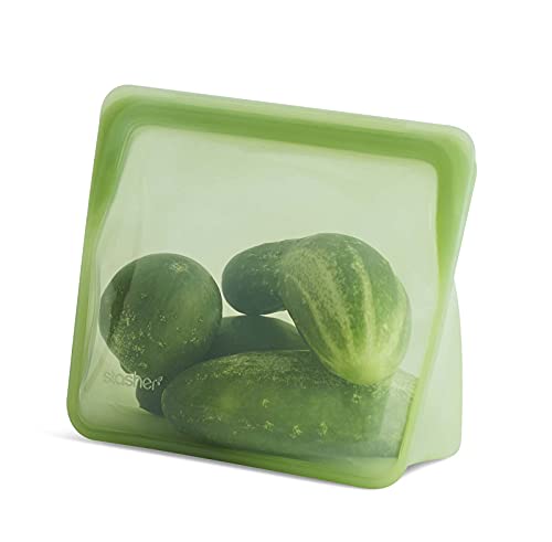 Stasher Reusable Silicone Storage Bag, Food Storage Container, Microwave and Dishwasher Safe, Leak-free, Stand Up - Mid, Green