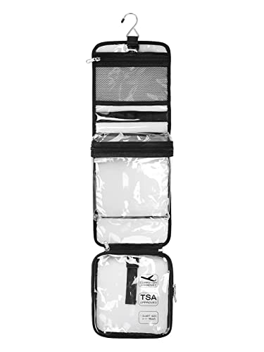 Hanging Toiletry Bag TSA Approved Clear Toiletry Bag for Women and Men 2 in 1 Removable TSA Liquids Travel Bag Waterproof Carry On Airline 3-1-1 Compliant Bag Quart Sized Luggage Pouch (Clear)