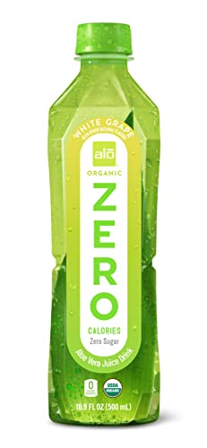 ALO ORGANIC ZERO Aloe Vera Juice | Zero Calorie, White Grape Plant-Based Drink with Organic Aloe Vera Pulp + Organic Monk Fruit Extract, Vegan, Sugar Free | 16.9 FL OZ (500mL) Bottles | Pack of 12