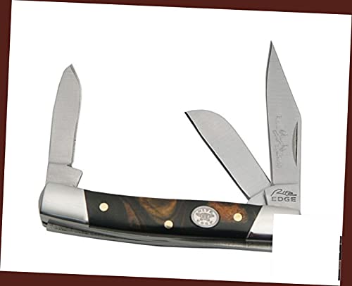FOLDING POCKET KNIFE Rite Edge 2.75' Black Pearl Large Classic Stockman 3 Carbon Sharp Blade Knife