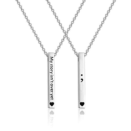 POTIY Semicolon Necklace Suicide Awareness Semicolon Gift My Story Isn't Over Yet Depression Suicide Mental Health Awareness Semicolon Inspirational Jewelry (Semicolon Necklace)