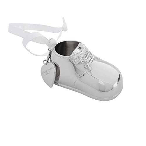 Things Remembered Personalized Silver-Tone Baby Bootie Ornament (Free Customization), Engraved Baby's First Christmas Ornament, Keepsake, Perfect Baby and New Parent Gift