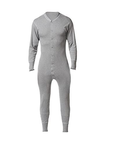 Stanfield's Men's Standard Premium Cotton Long Sleeve Thermal Union Suit, Grey Heather, Large