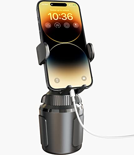 APPS2Car Solid Cup Holder Phone Mount for Car Truck with Quick Extension Long Arm Fast Swivel Adjustable Height 360 Rotatable Low Profile Universal Mobile Mount Compatible with All Cell Phone iPhone