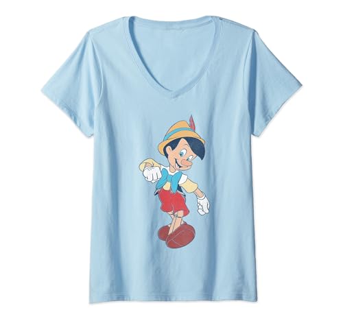 Womens Disney Pinocchio Vintage Portrait V-Neck T-Shirt