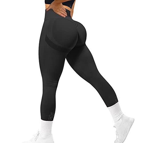 MOHUACHI Women Scrunch Butt Lifting Leggings Seamless High Waisted Workout Yoga Pants Gym Booty Tights (Scrunch Butt Black, X-Large)