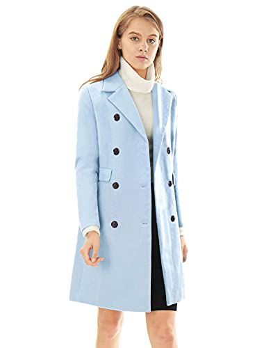 Allegra K Women's Winter Coat Elegant Notched Lapel Double Breasted Trench Coat X-Large Blues