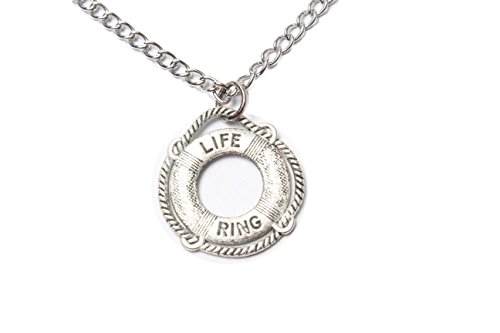 Lifebuoy Necklace,Life Float Antique Silver Necklace,Life Ring Charm Necklace,Miniature Life Ring