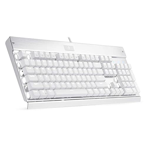 EagleTec KG010 Mechanical Keyboard Wired Ergonomic Brown Switches Equivalent for Office PC Home or Business (White Keyboard White Backlit)