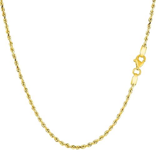 The Diamond Deal 14K Yellow or White Gold 2.00mm Shiny Hollow Rope Chain Necklace for Pendants and Charms with Lobster-Claw Clasp (16' And yellow-gold)
