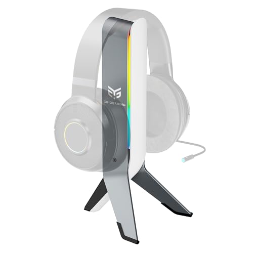 GridGaming RGB Headphone Stand: Stylish Desk Holder with USB Connectivity for Gaming Room Accessories, Headsets, and Controllers - Enhance Your Gamer Setup with Cool White LED, Hanger, and Men's Gifts