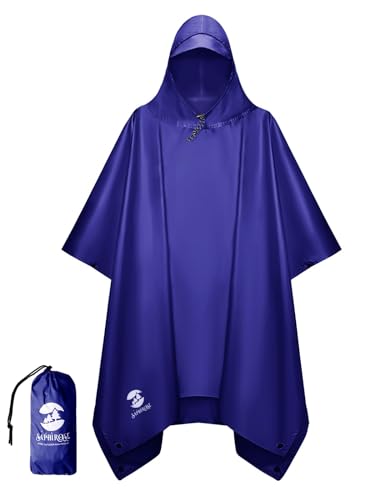 SaphiRose Hooded Rain Poncho Waterproof Raincoat Jacket for Men Women Adults(Deep Blue