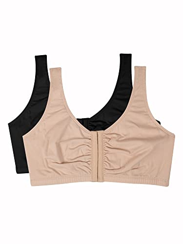 Fruit of the Loom Women's Front Close Builtup Sports Bra, Sand/Black 2-Pack, 38