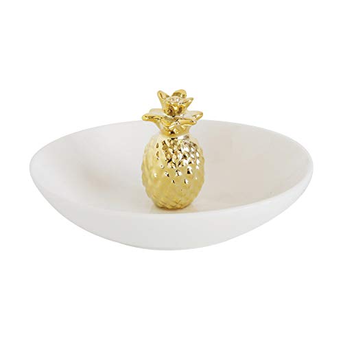 Creative Co-Op Ceramic Jewelry Holder Pineapple, 4' Diameter x 2' H, White/Gold