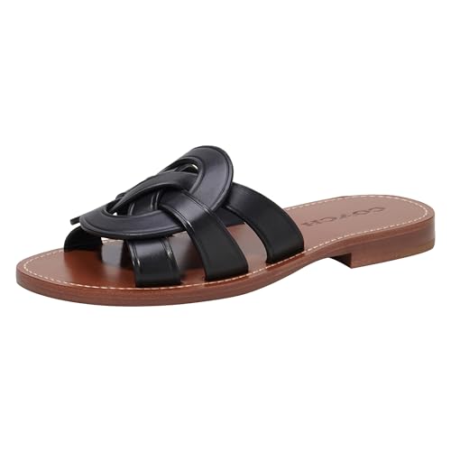 Coach Women's ISSA Leather Sandal Slipper, Black, 8.5
