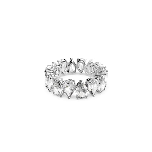 Swarovski Vittore Ring, Pear-Shaped White Crystal Stones on a Rhodium Plated Setting, Size 7