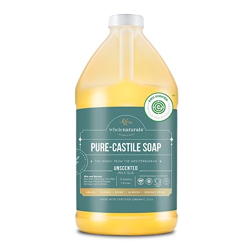 WHOLENATURALS Pure Castile Soap Liquid, EWG Verified & Certified Palm Oil Free Unscented, Natural, Mild & Gentle Non-gmo & Vegan - Organic Body Wash, Laundry, and Baby Soap - 64 Fl Oz - Pack of 1