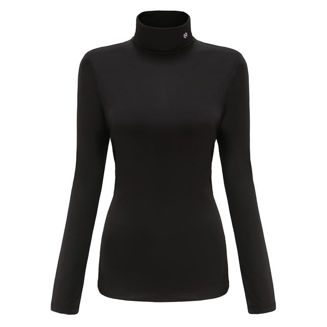 Thermal Shirts for Women, Turtle Necks for Womens Long Sleeve Tops Fleece Lined Winter Slim Fitted Mock Neck Base Layer(Large, Black)