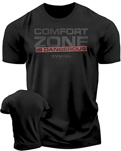 Comfort Zone is Dangerous Inspirational Workout Lifting Tshirt for Men (XL, Comfort Zone Black on Black)