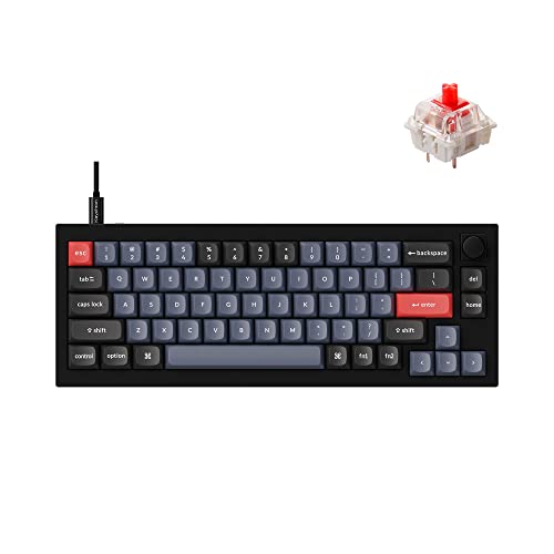 Keychron Q2 Wired Custom Mechanical Keyboard Knob Version, 65% Layout QMK/VIA Programmable Macro with Hot-swappable Gateron G Pro Red Switch Double Gasket Compatible with Mac Windows Linux (Black)