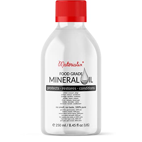 Materialix Food Grade Mineral Oil - Tasteless and odourless, no additives - Suitable for Wood and Bamboo countertops, Cutting Boards and Butcher Blocks, Stainless Steel, Stone and More! (8.45 fl oz)