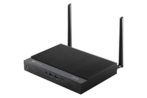 ASUS Aluminum Fanless Chromebox with Celeron 5205U, 4GB RAM, 32G eMMC Storage, Dual HDMI, Legacy RS232, Extended Power Switch, Gigabit LAN, WiFi 6, MicroSD Card Reader, VESA Mount, Chrome OS, BLACK