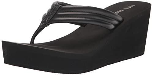 Nine West Women's Spins Wedge Sandal, Black, 7
