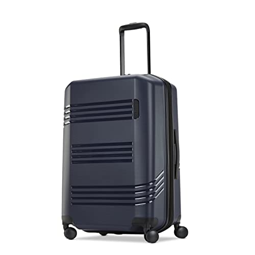 eBags E.V.M. Medium Hardshell 27-Inch Checked Spinner Suitcase (Navy), TSA-Friendly Lock