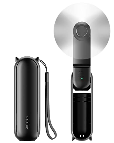 Gaiatop Portable Hand Held Fan with USB Rechargeable 2000mAh Battery, Foldable, Small, Mini Eyelash Fan for Girls, Travel For Women, Outdoor, Black