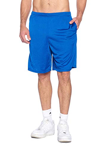 PROGO USA Men's Mesh Shorts with Pockets - Lightweight Fashion - Gym Workout Basketball Running Yoga - Moisture Wicking (Large, Royal Blue)
