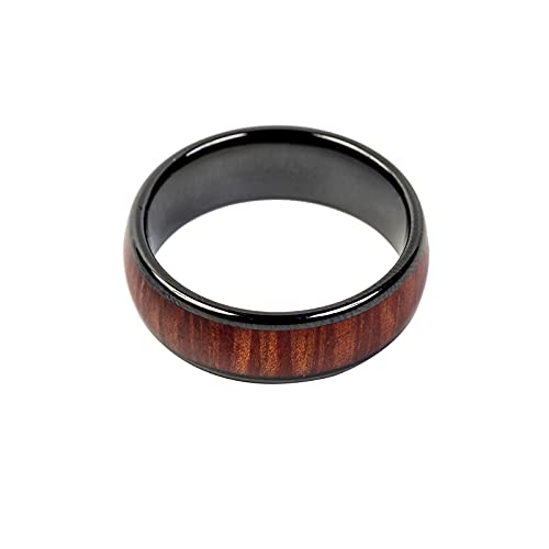 hecere Wood Color Inlay Engagement Ring With RFID ID Access Control Card Function Comfortable Ceramics Wedding Band for Men Women(Blank ID wood 19mm)
