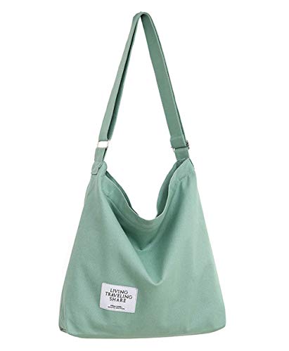Covelin Women's Retro Large Size Canvas Shoulder Bag Hobo Crossbody Handbag Casual Tote Dark Sea Green