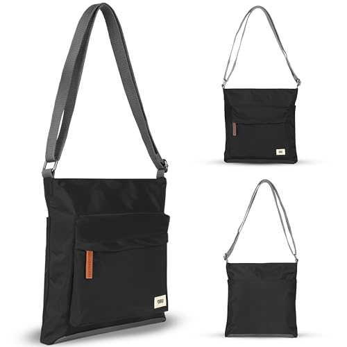ORI LONDON Medium Nylon Crossbody Bags for Women & Men - Lightweight Crossbody Bags for Women with Chunky Zippers & Multiple Pockets - The Kennington, Black Crossbody Bag, 11.8x11.8x1