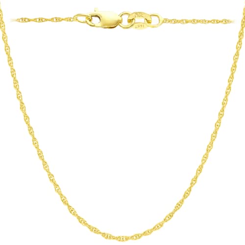 ITALIAN FASHIONS 14K, 10K Yellow or White Solid Gold Italian Diamond Cut 1 mm 1.2 mm Rope Chain Necklace Thin & Strong gold chain - Lobster Claw Clasp- GIFT BOX with each order (1.2 MM 18.0 Inches 10K Yellow Gold ITALY)
