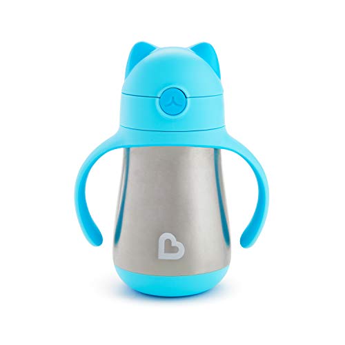 Munchkin Cool Cat Toddler Sippy Cup with Straw Cup, 8 Ounce, Stainless Steel, Blue